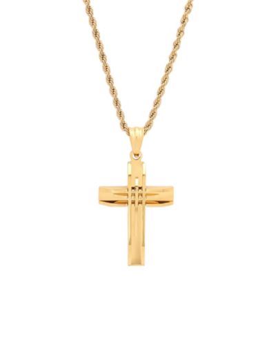 STEELTIME 18k Gold Plated Stainless Steel Cut Accented Cross Pendant