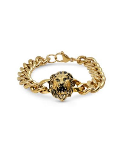 Браслет STEELTIME Men's 18k Gold Plated Stainless Steel Lion Head Chain Link