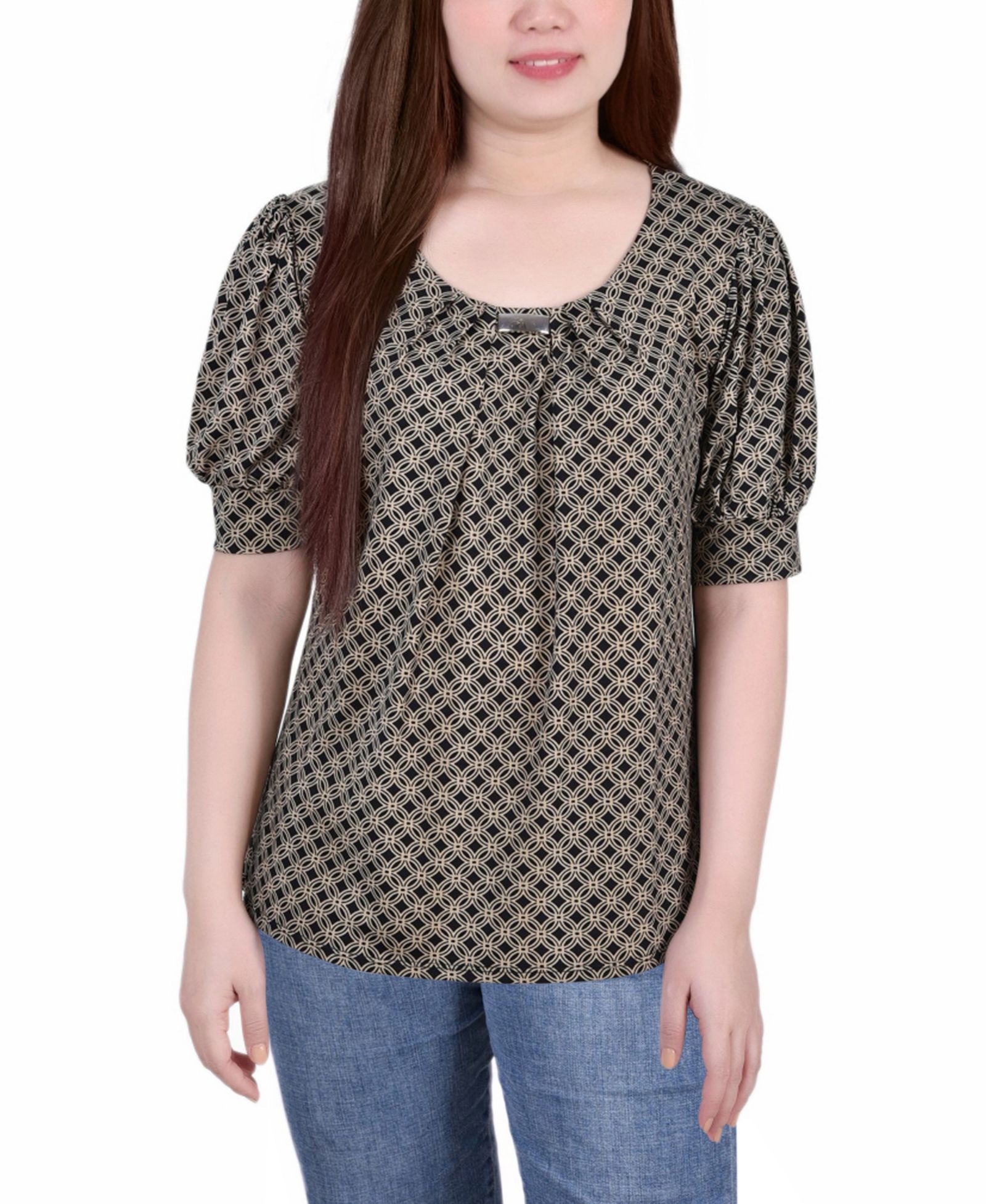 Women's Missy Short Sleeve Balloon Sleeve Top