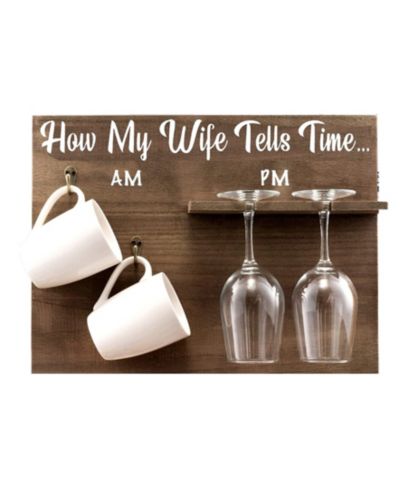 Подставка для вина Bezrat How My Wife Tells Time Wall Mounted с бокалами и кружками, Set of 5