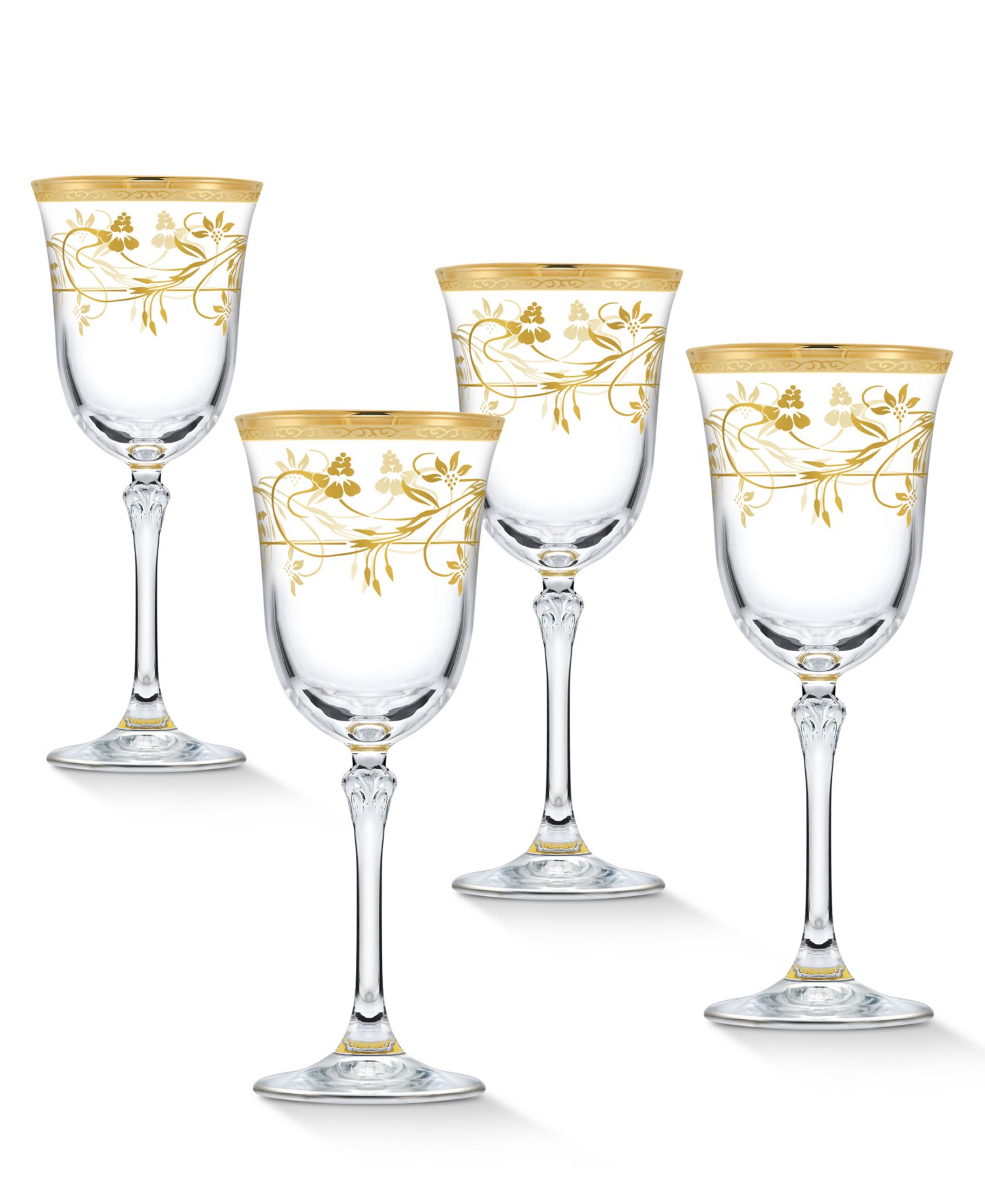 Lorren Home Trends 4 Piece Rosalia Flower White Wine Set