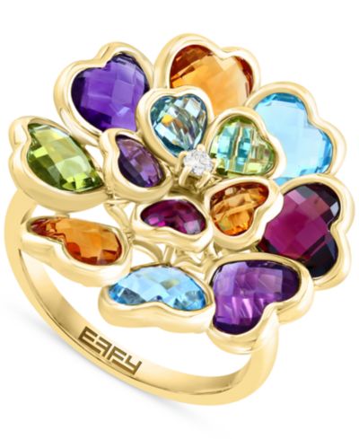Кольцо EFFY® Multi-Gemstones (8-3/4 ct. t.w.) & Diamond (1/20 ct. t.w.) Heart Cluster в 14k Gold