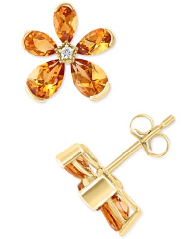Серьги-гвоздики EFFY® Citrine (2-3/4 ct. t.w.) & Diamond Accent Flower в 14k Gold