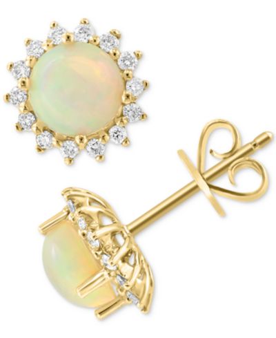 Серьги-гвоздики EFFY Ethiopian Opal (1-1/5 ct. t.w.) & Diamond (1/5 ct. t.w.) 14k Gold