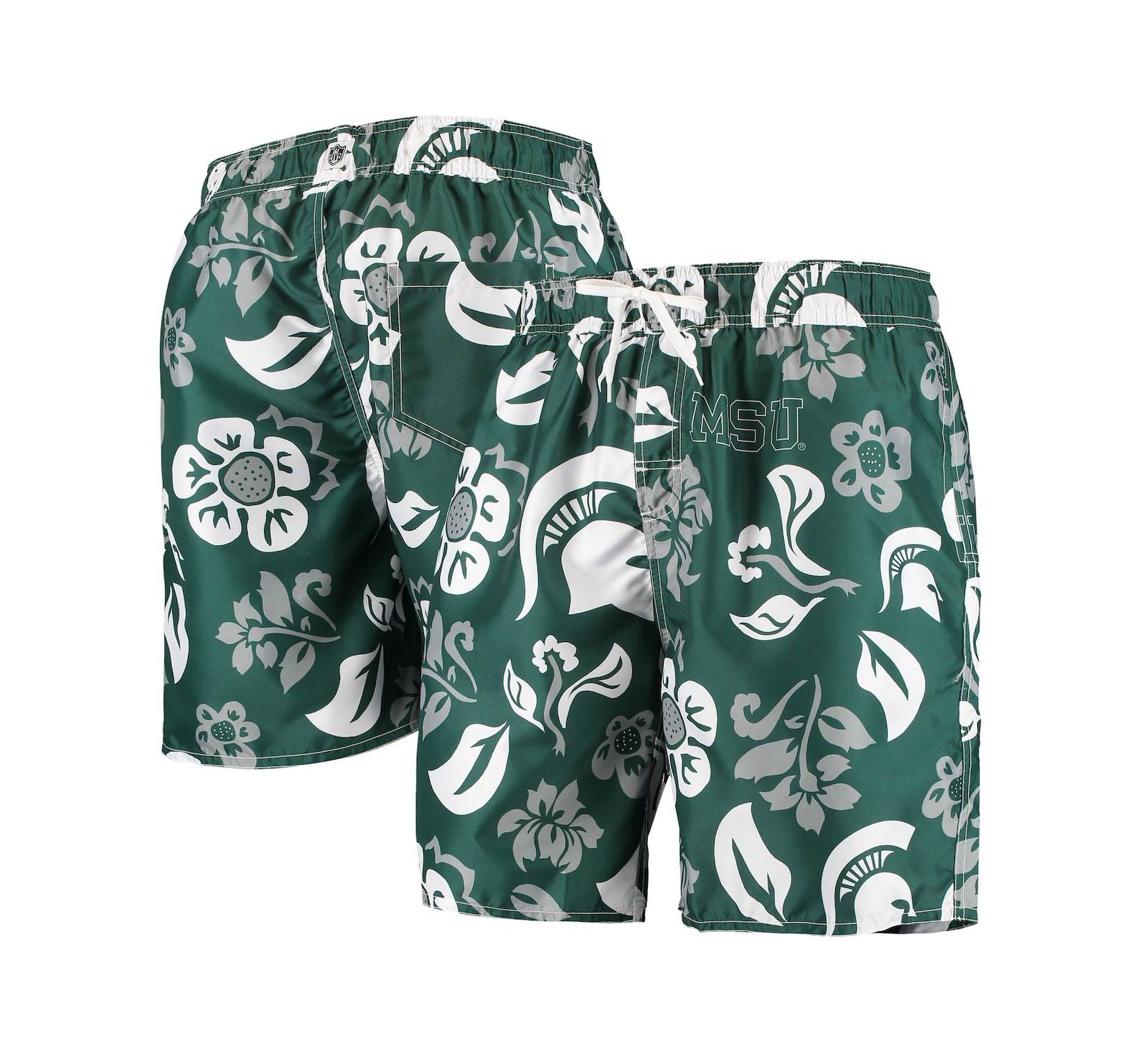 Мужские плавательные шорты Wes & Willy Green Michigan State Spartans Floral Volley