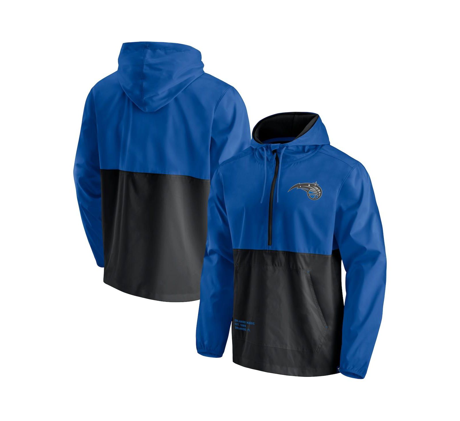 Men's Fanatics Blue, Black Orlando Magic Anorak Block Party Windbreaker Half-Zip Hoodie Jacket