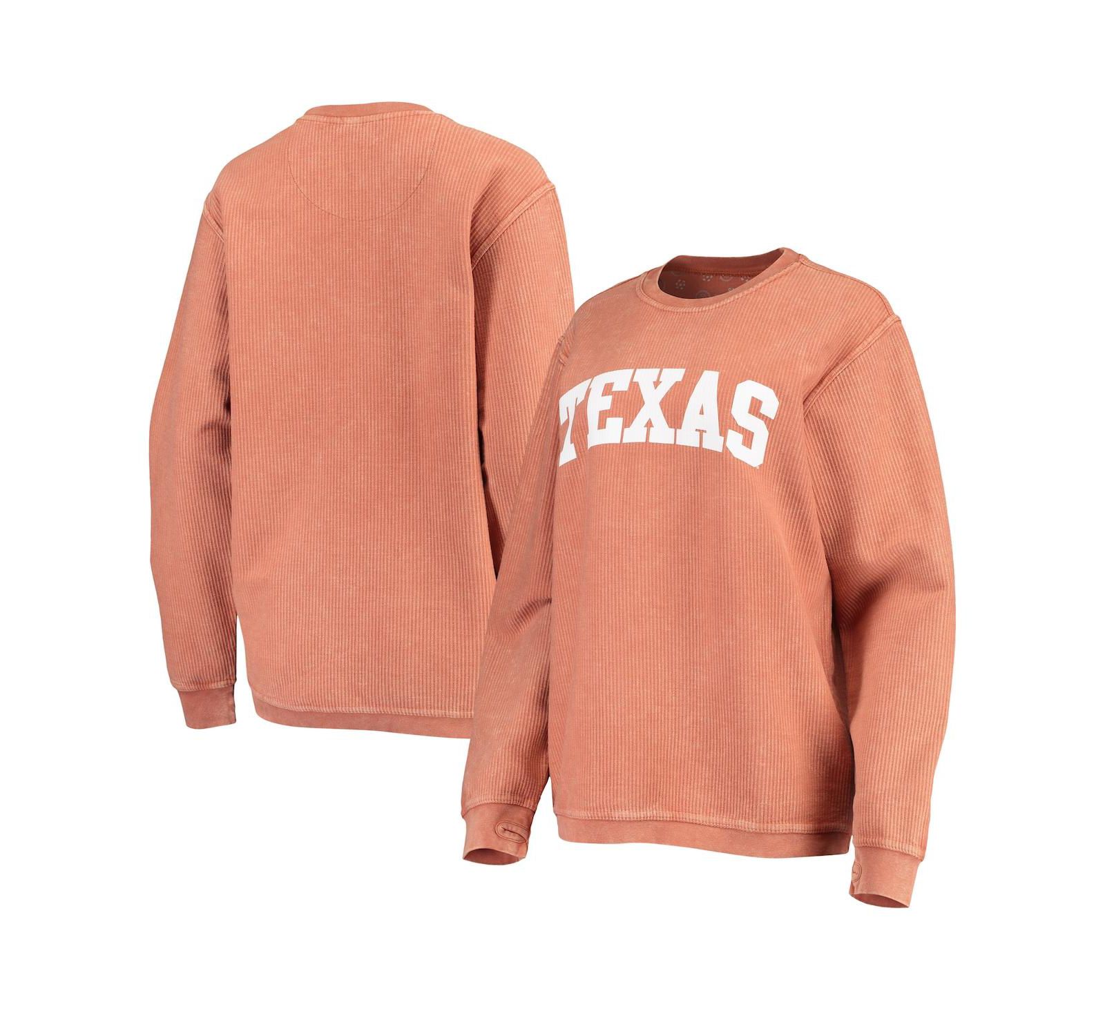 Женское свитшот Pressbox Texas Orange Texas Longhorns Comfy Cord Vintage-Like Wash Basic Arch Pullover