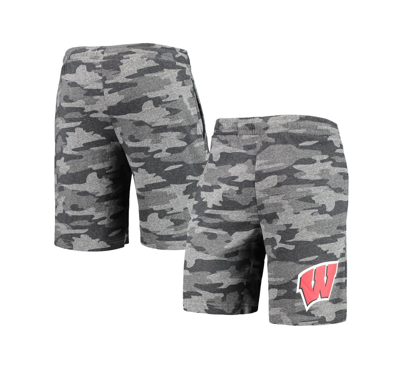 Мужские шорты Concepts Sport Charcoal, серые шорты Wisconsin Badgers Camo Backup Terry Jam