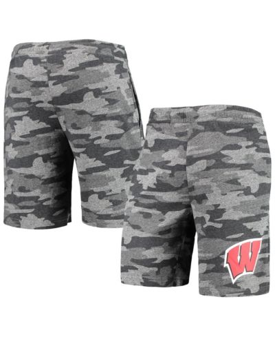 Мужские шорты Concepts Sport Charcoal, серые шорты Wisconsin Badgers Camo Backup Terry Jam