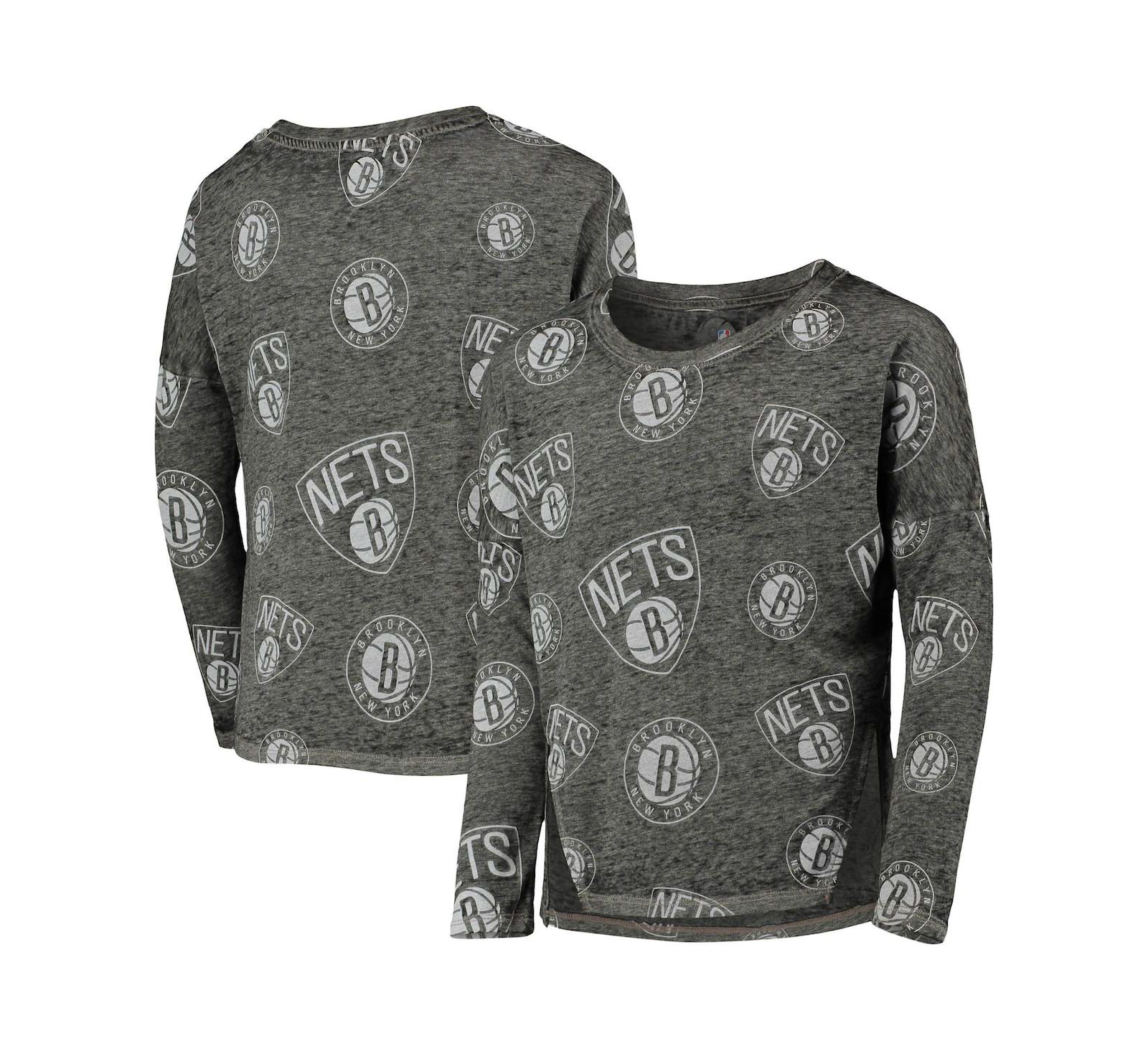 Футболка Outerstuff Big Girls Heathered Black Brooklyn Nets Back in Action с длинным рукавом