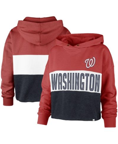 Women's '47 Heathered Red and Heathered Navy Washington Nationals Lizzy Cropped Pullover Hoodie