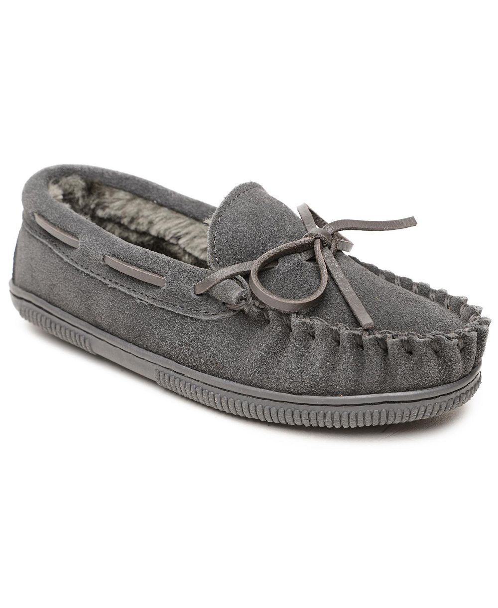 Мужские тапочки Minnetonka с меховой подкладкой и жесткой подошвой, размеры 1-13, для подростков