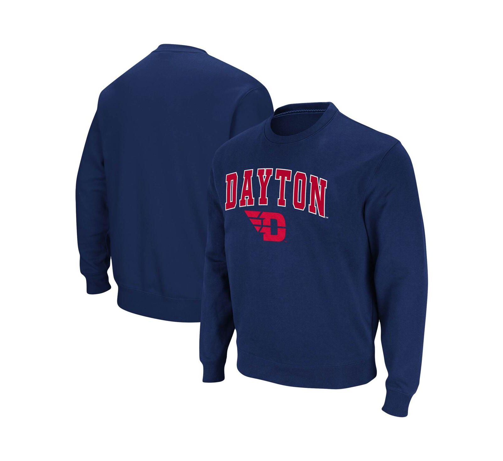 Men's Colosseum Navy Dayton Flyers Arch and Logo Tackle Twill Pullover Sweatshirt