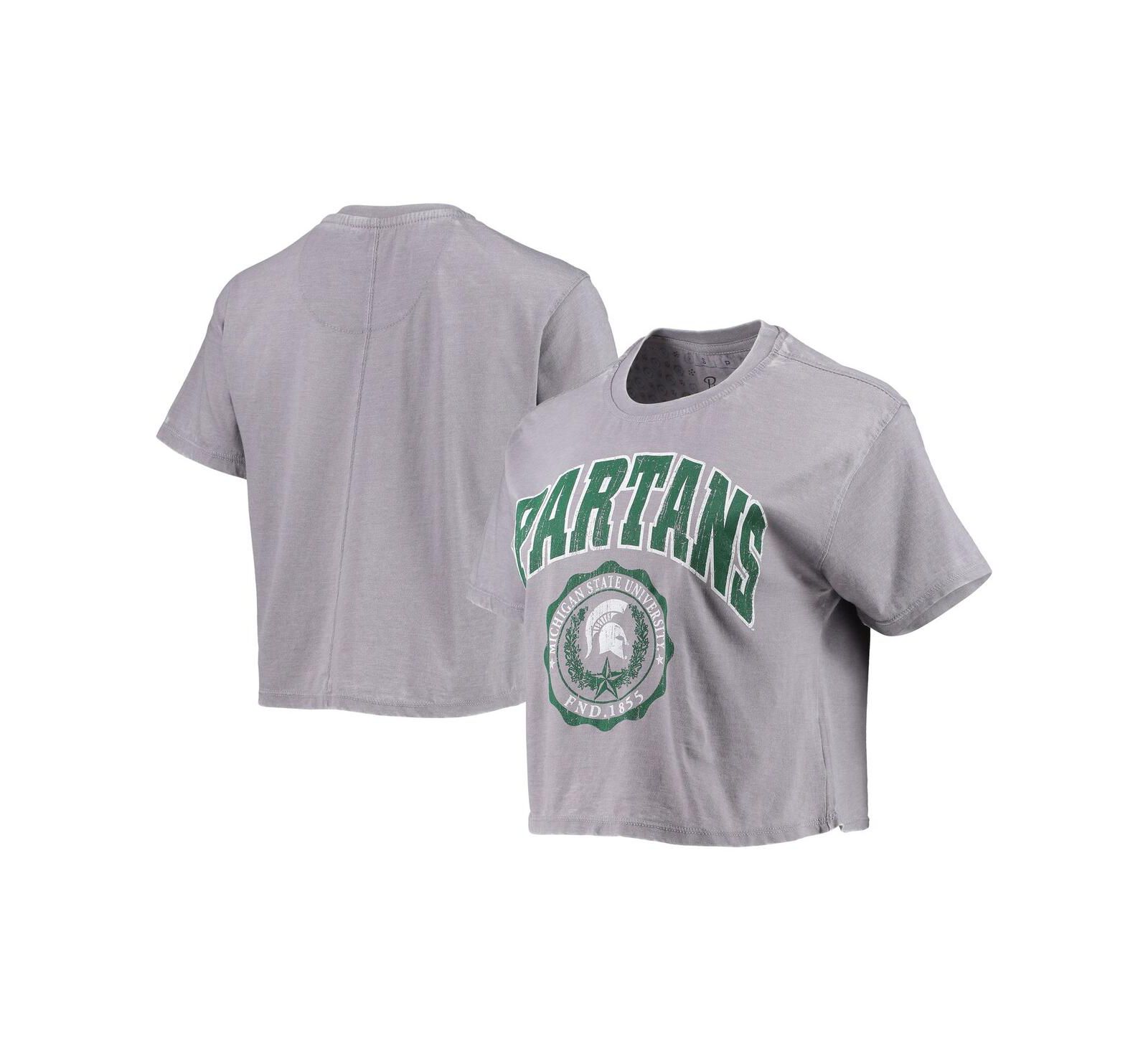 Женская укороченная футболка Pressbox Heathered Gray Michigan State Spartans Edith Vintage-Like