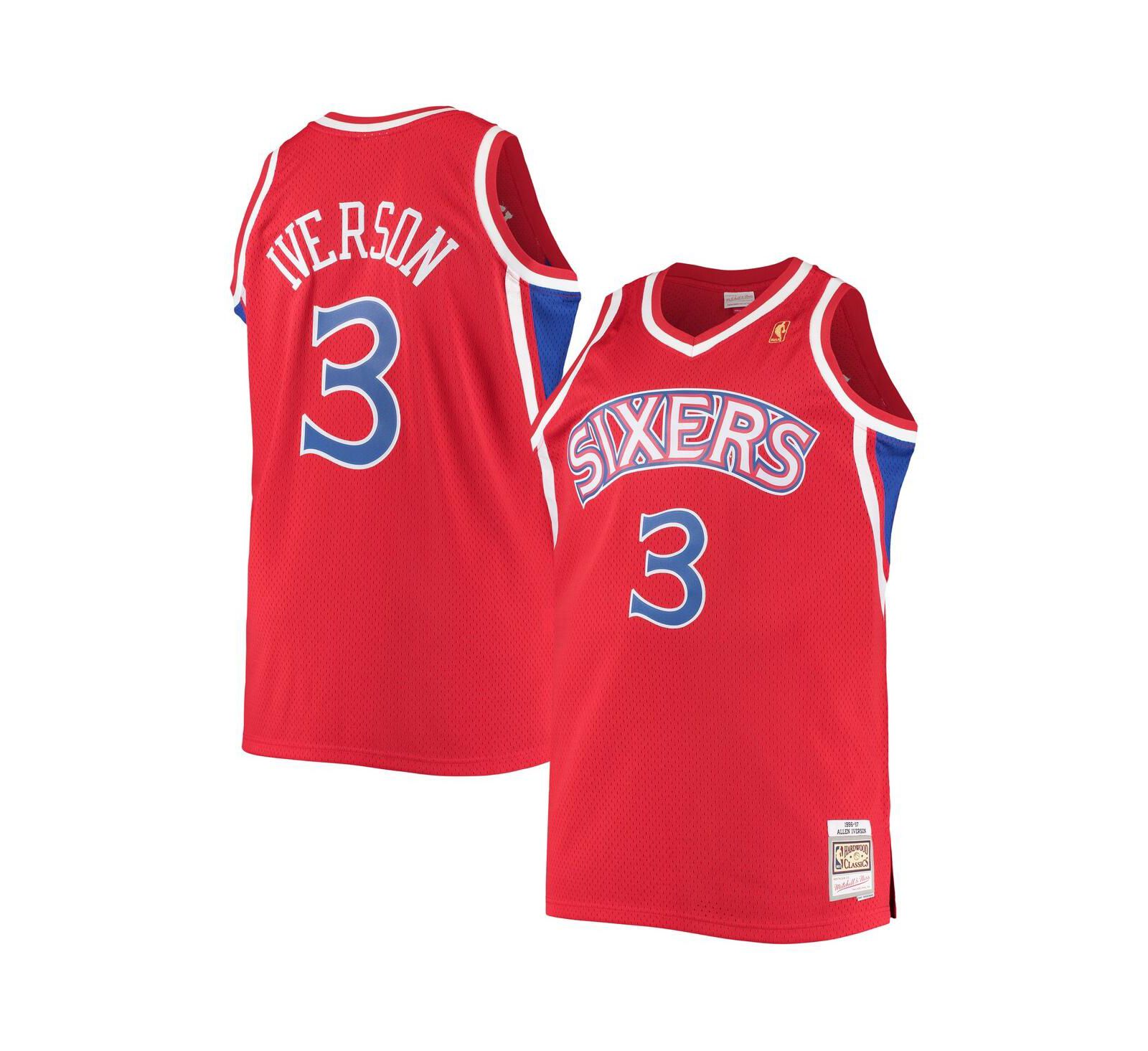 Мужская джерси Mitchell & Ness Allen Iverson Red Philadelphia 76ers Big and Tall Hardwood Classics Swingman
