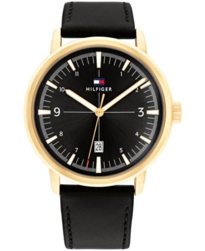 Tommy Hilfiger Мужские часы на кожаном ремешке, 44mm, черный