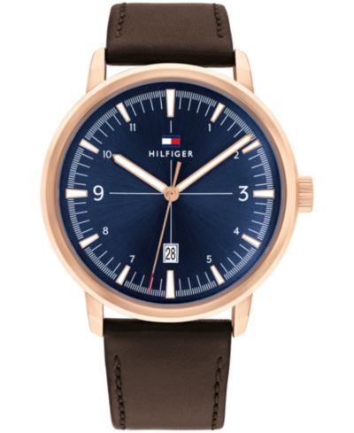 Tommy Hilfiger Мужские часы на коричневом кожаном ремешке, 44mm