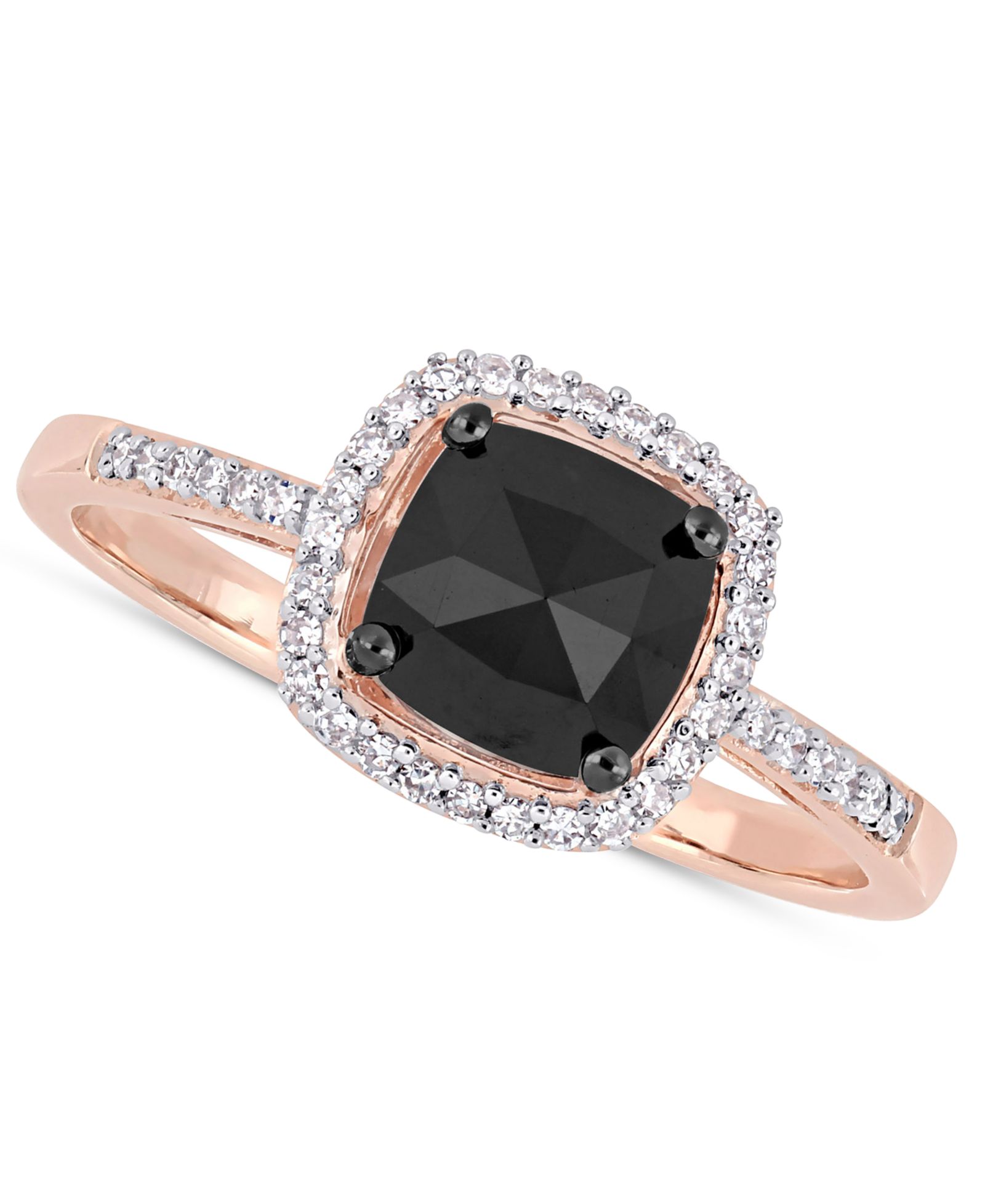 Помол engagement ring Black Diamond (7/8 ct. t.w.) & White Diamond (1/10 ct. t.w.) Cushion Halo в 14k Rose Gold