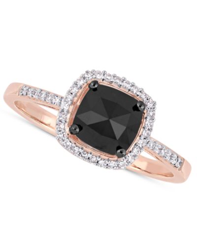 Помол engagement ring Black Diamond (7/8 ct. t.w.) & White Diamond (1/10 ct. t.w.) Cushion Halo в 14k Rose Gold