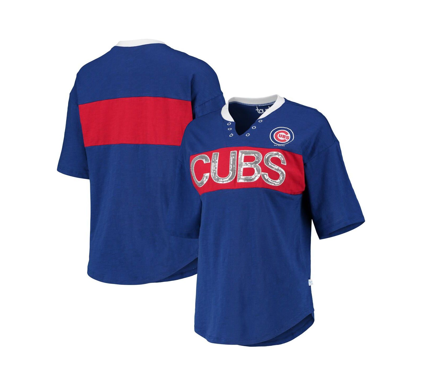 Women's Touch Royal and Red Chicago Cubs Lead Off Notch Neck T-shirt