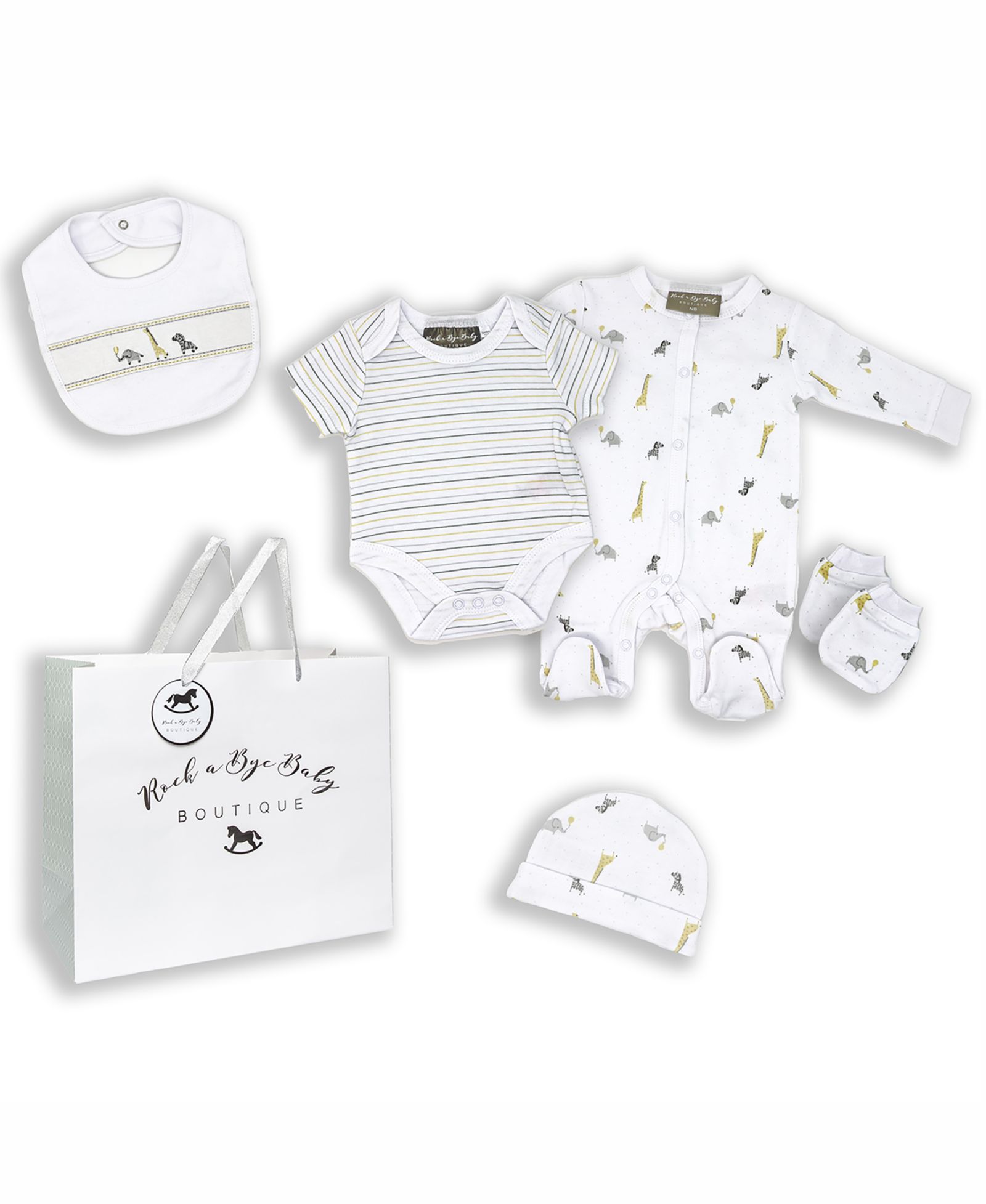 Подарочный набор для новорожденных Rock-A-Bye Baby Boutique African Animal Layette в сетке, 5 предметов