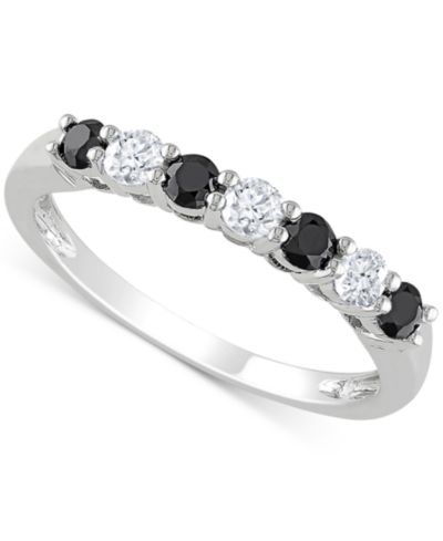 Обручальное кольцо Black Diamond (1/4 ct. t.w.) & White Diamond (1/5 ct. t.w.) в 10k White Gold