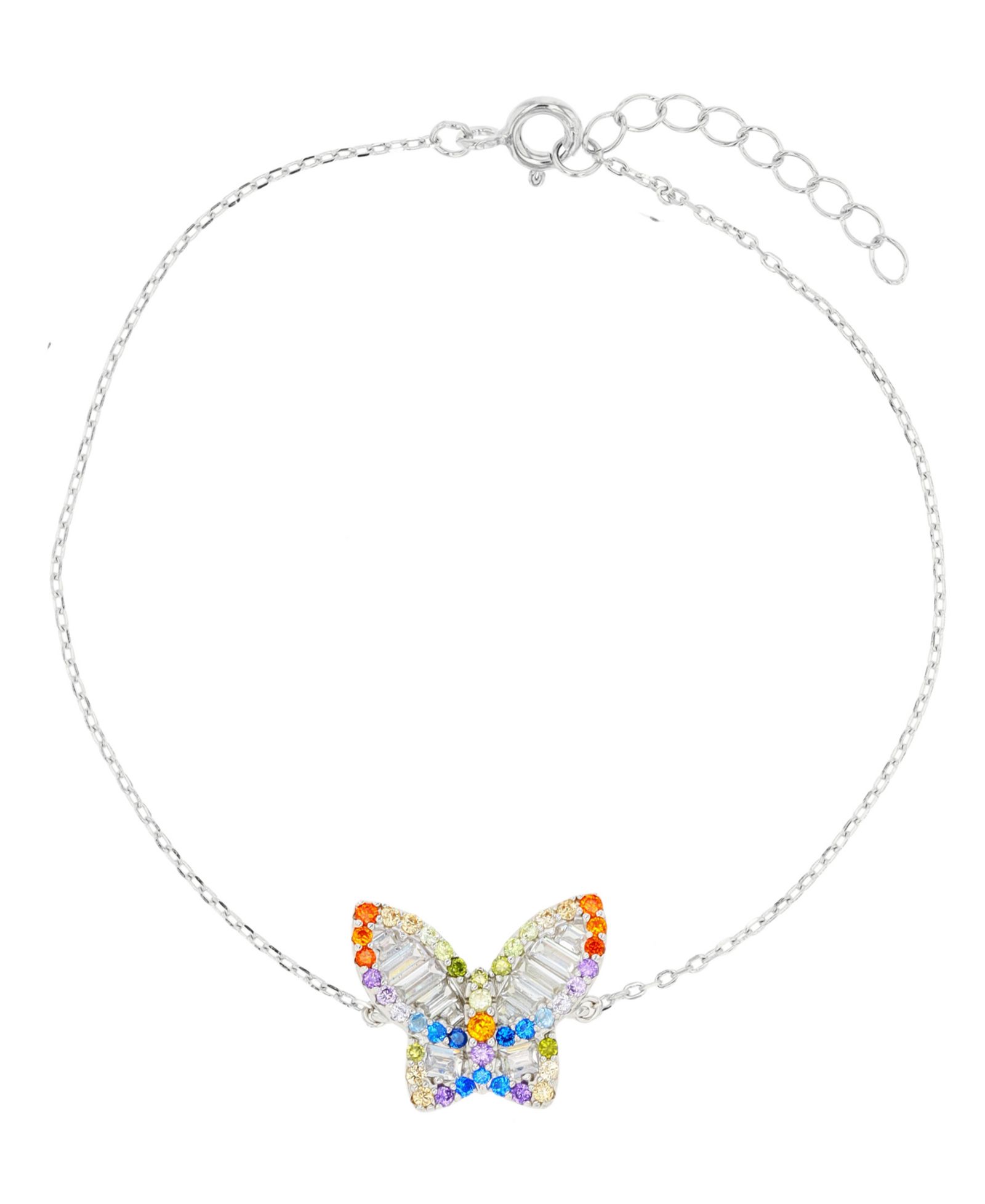 Multicolor Butterfly Anklet in Sterling Silver