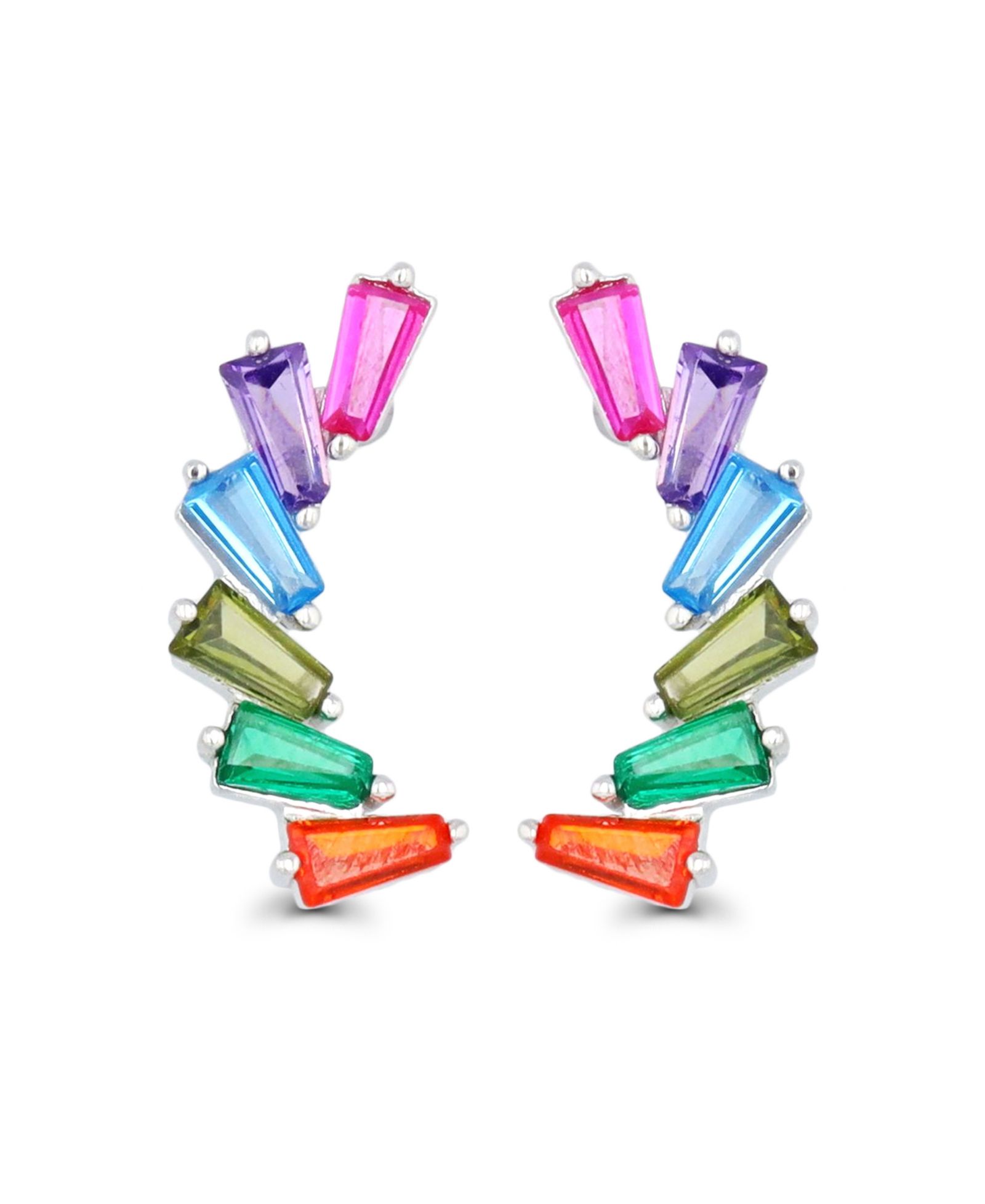 Multicolor Baguette Earrings in Sterling Silver