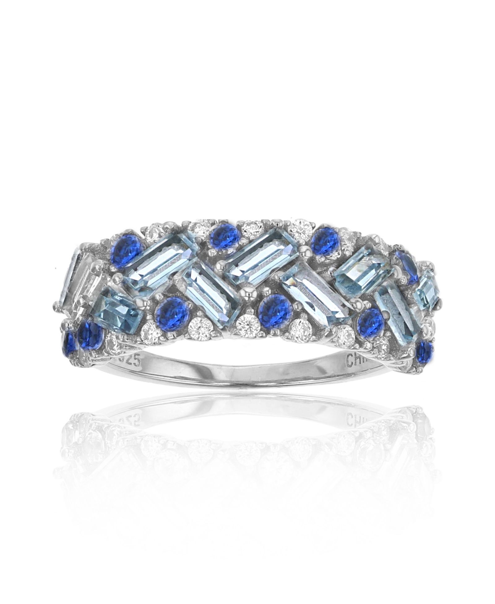 Multicolor Sterling Silver Cubic Zirconia Baguette Ring