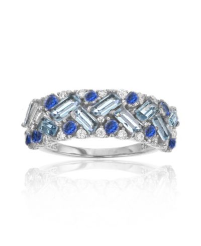 Multicolor Sterling Silver Cubic Zirconia Baguette Ring