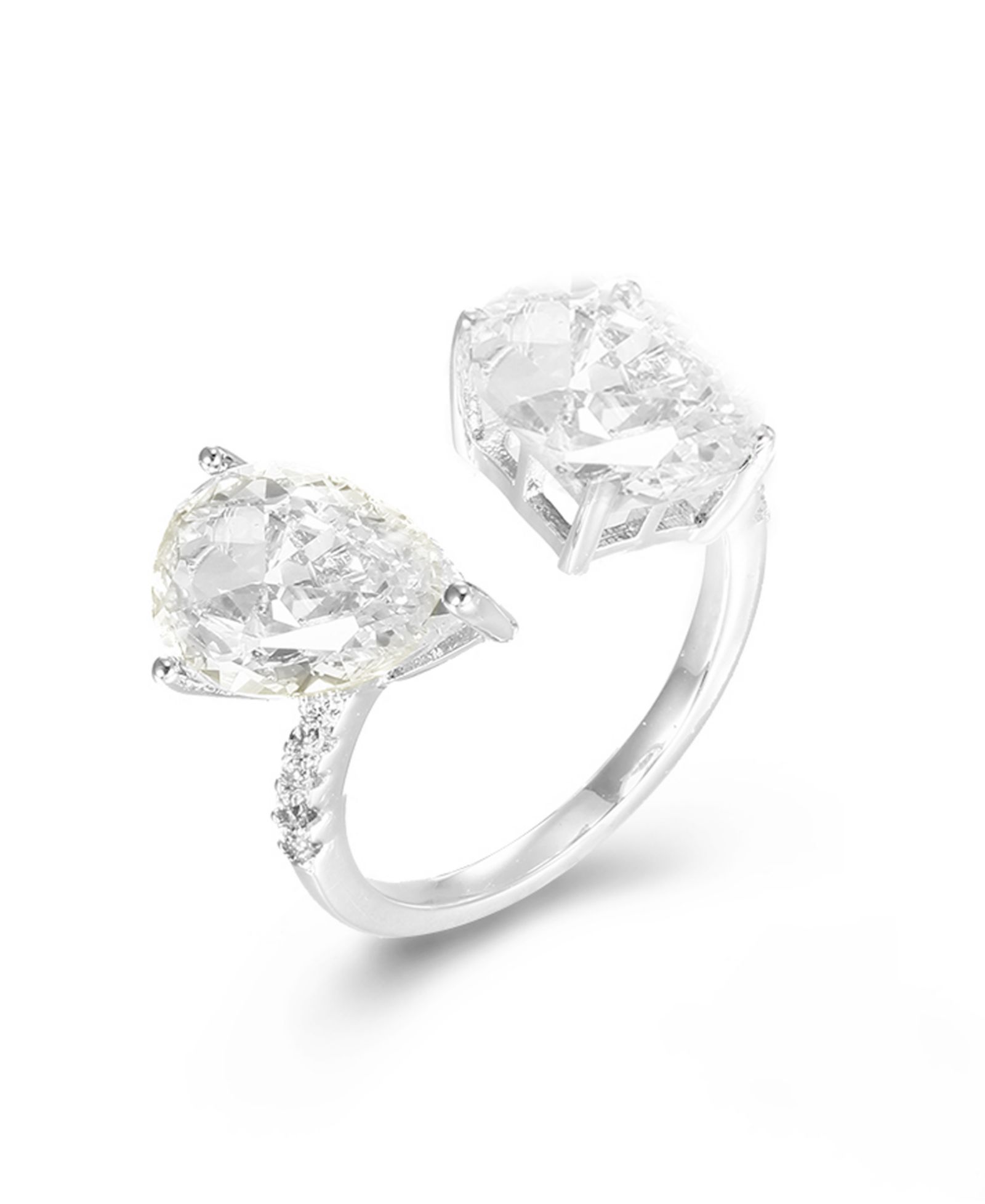 Cubic Zirconia Radiant and Pear in Sterling Silver and 14K Gold Over Sterling Silver Fashion Ring
