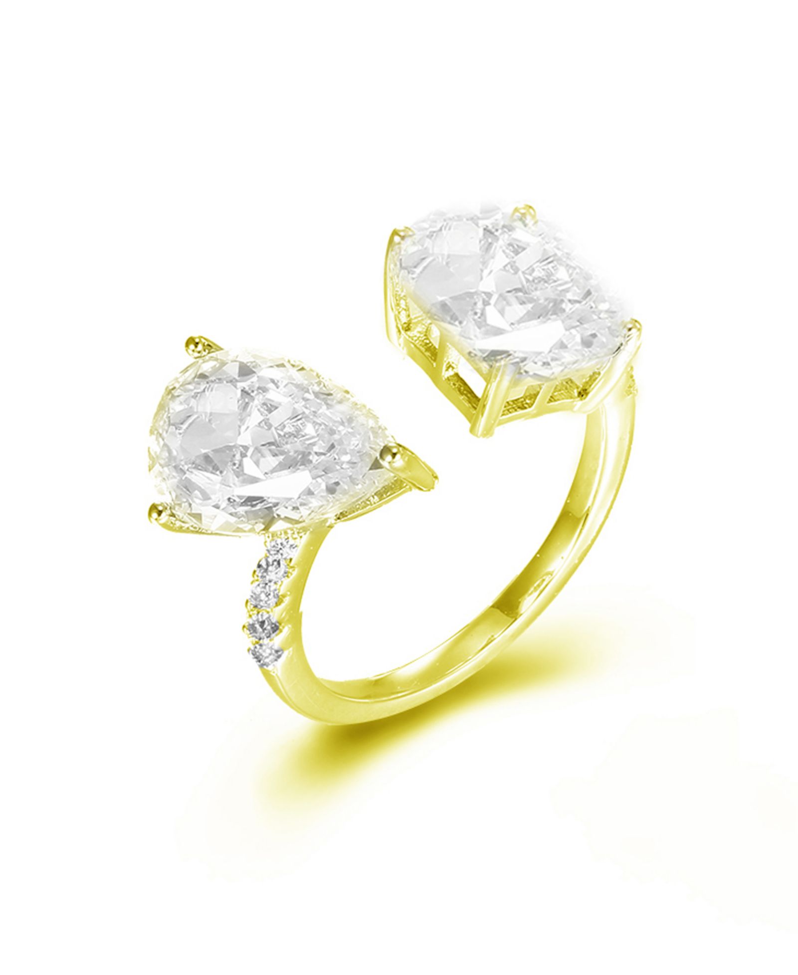 Модное кольцо с кубическим цирконием Radiant и Pear из стерлингового серебра и 14K Gold Over Sterling Silver