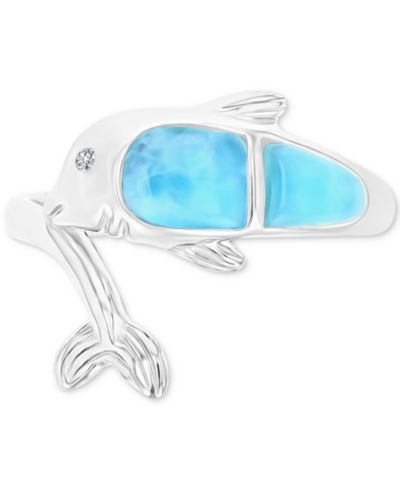 Кольцо с Larimar и белым сапфиром (1/20 ct. t.w.) в серебре