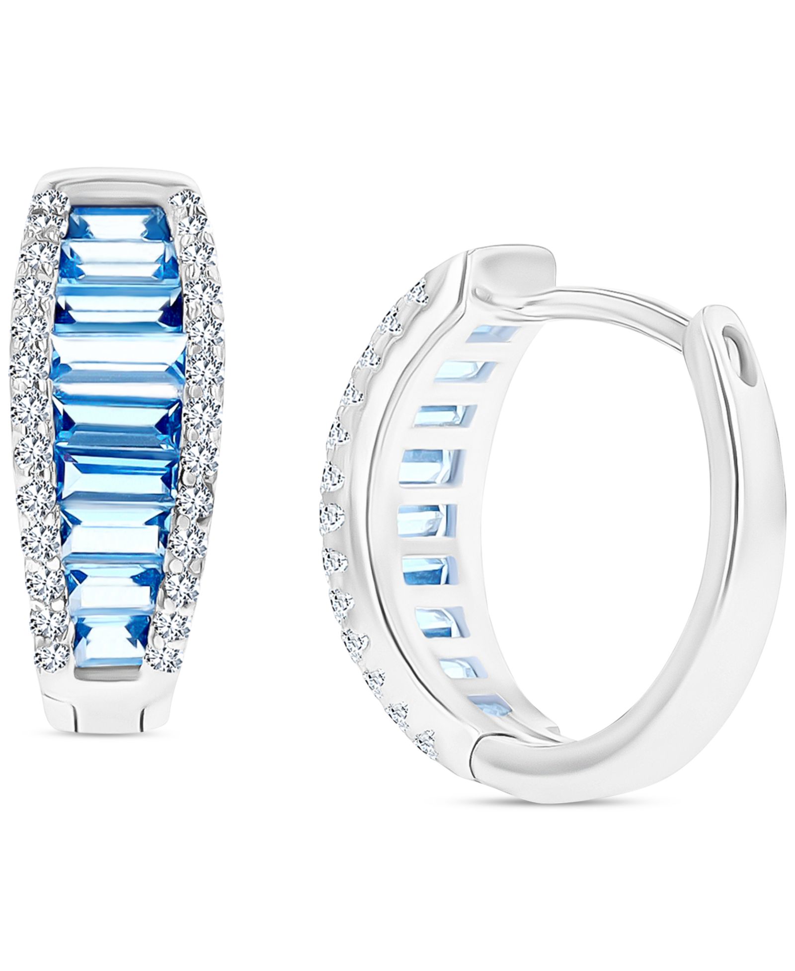 Серьги-кольца Macy's Lab-Grown Blue Spinel (2-1/5 ct. t.w.) & Cubic Zirconia в Sterling Silver, 0.59"