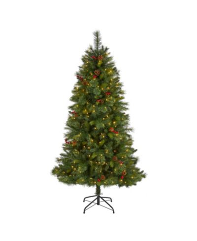 Aberdeen елка искусственная Spruce с огнями, шишками и красными ягодами, 72"
