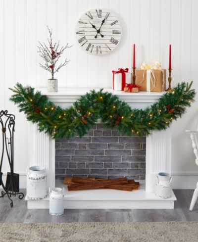 Nearly Natural Mixed Pine Artificial Christmas Garland with Lights, Berries and Pinecones, 72"