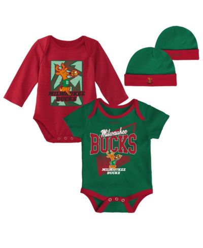 Mitchell & Ness комплект боди и вязаной шапки для младенцев Mitchell & Ness Hunter Green, Red Milwaukee Bucks Hardwood Classics