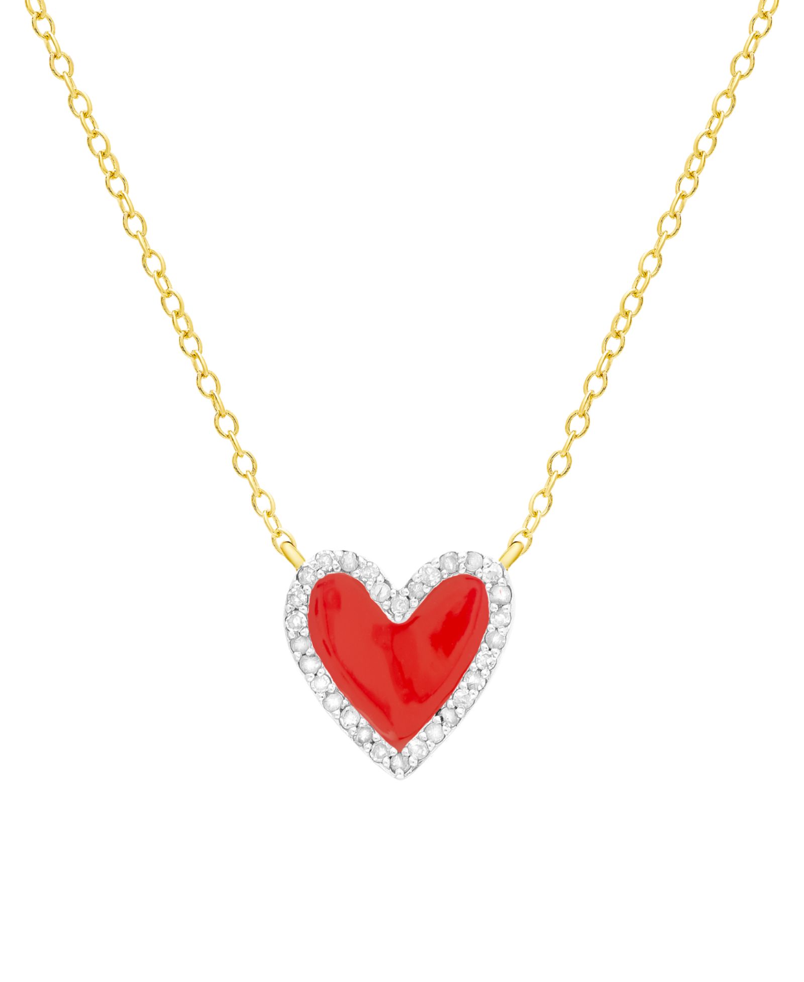 Подвеска-кулон Diamond Red Enamel Heart "Loved" 18" (1/8 ct. t.w.) в 14k Gold-Plated Sterling Silver