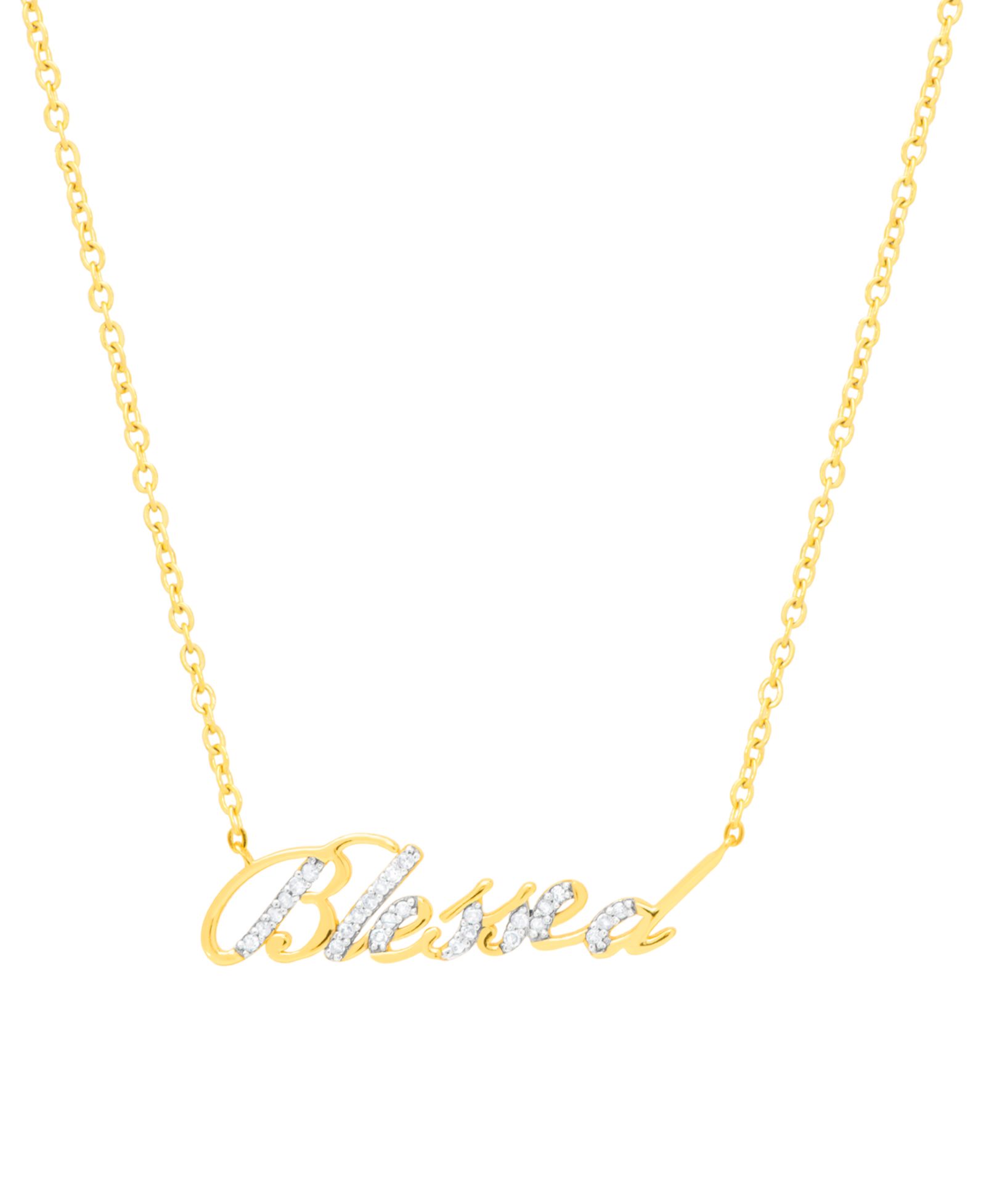 Подвеска Diamond Script "Blessed" 18" из позолоченного стерлингового серебра (1/6 ct. t.w.)