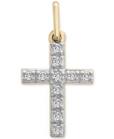 Wrapped™ Diamond Cross Charm Pendant (1/20 ct. t.w.) in 10k Gold, Created for Macy's