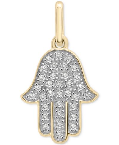 Wrapped™ Diamond Hamsa Hand Charm Pendant (1/20 ct. t.w.) in 10k Gold, Created for Macy's