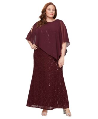 Платье вечернее SL Fashions Plus с кружевом и пайетками, круглый вырез