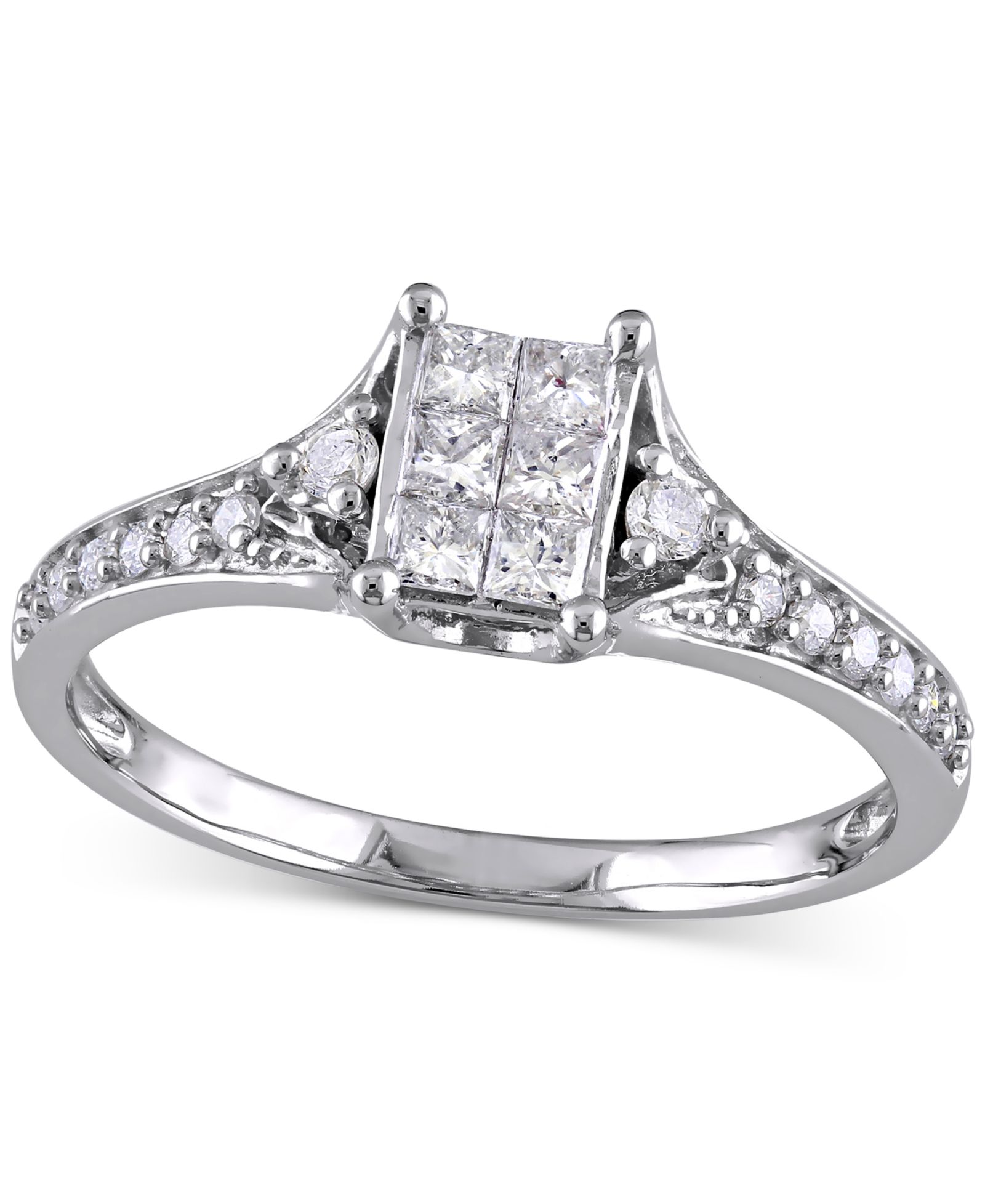 Помолвочное кольцо Diamond Emerald Cluster 14k White Gold