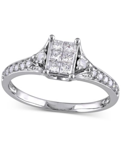 Помолвочное кольцо Diamond Emerald Cluster 14k White Gold