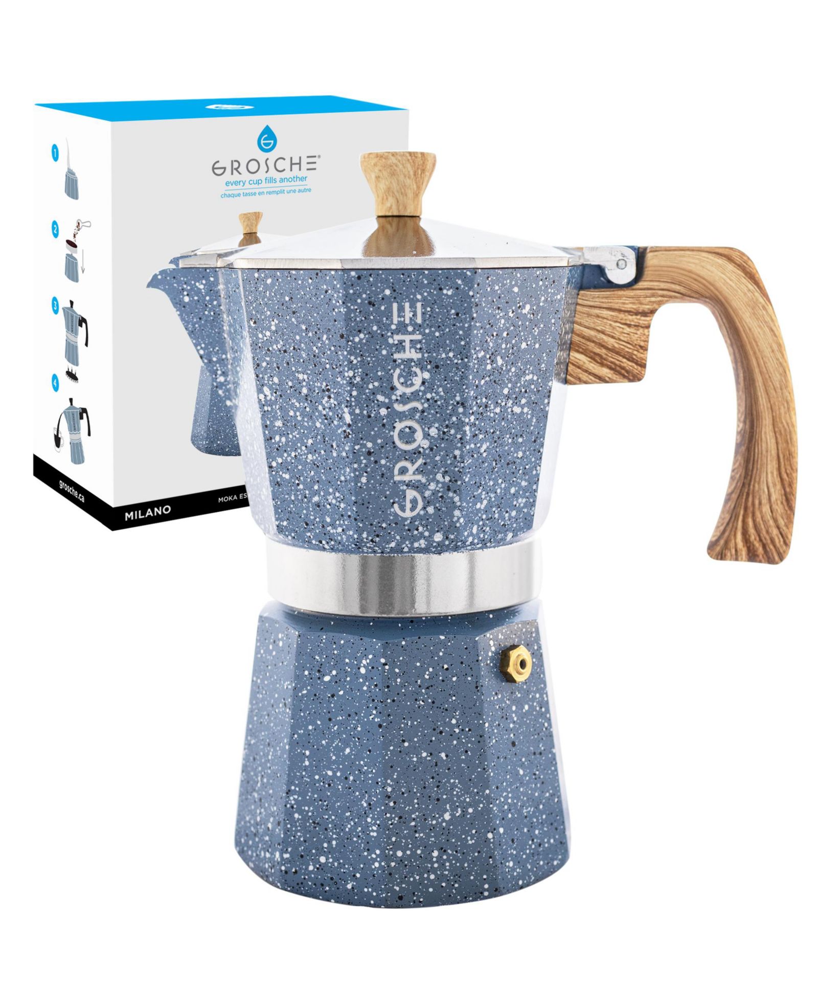 GROSCHE MILANO Stone Stovetop Espresso Maker Moka Pot 6 Cup, 9.3 Oz
