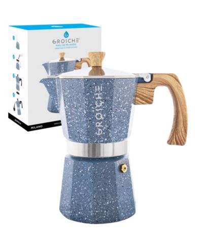 GROSCHE MILANO Stone Stovetop Espresso Maker Moka Pot 9 Cup, 15.2 Oz