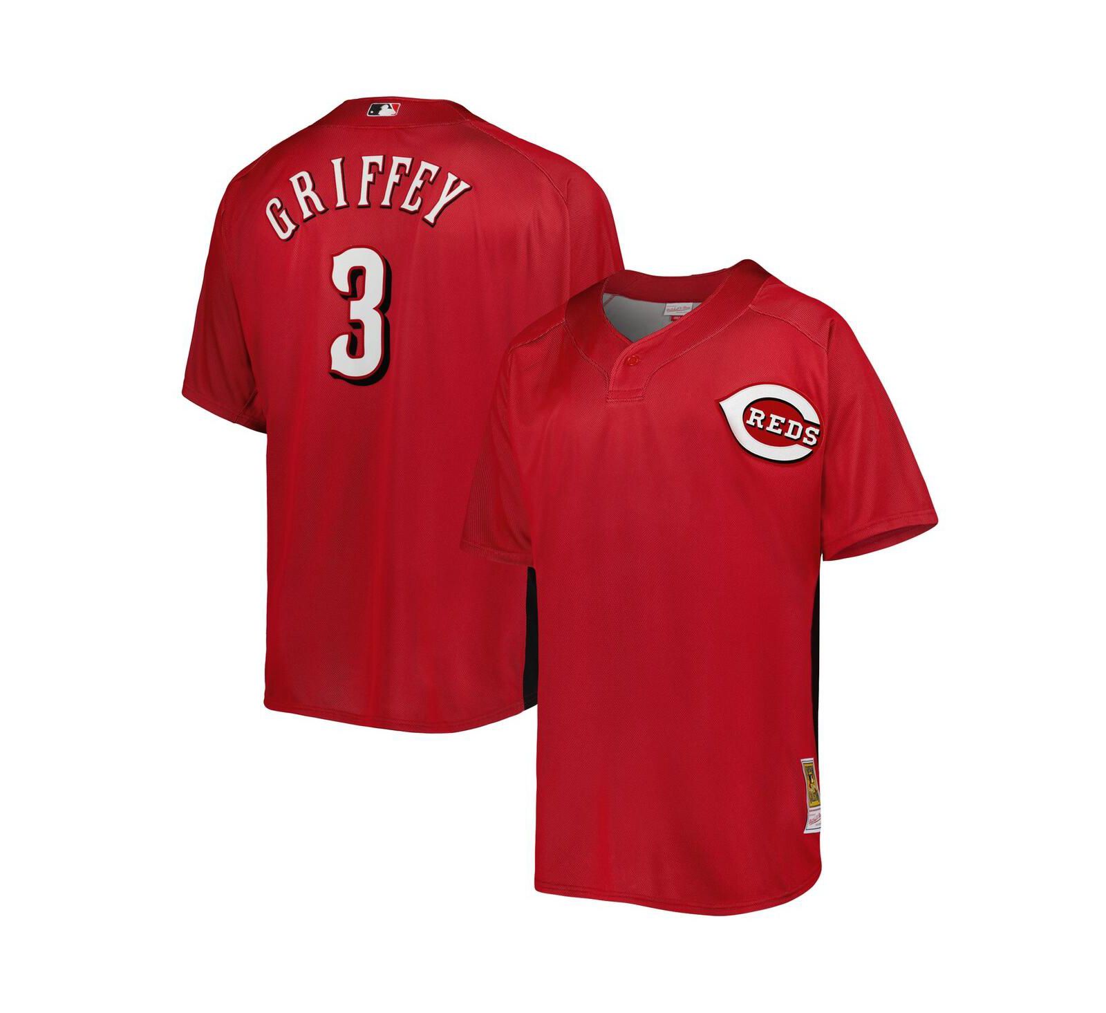 Мужская джерси Mitchell & Ness Ken Griffey Jr. Red Cincinnati Reds Cooperstown Collection Mesh Batting Practice Button-Up