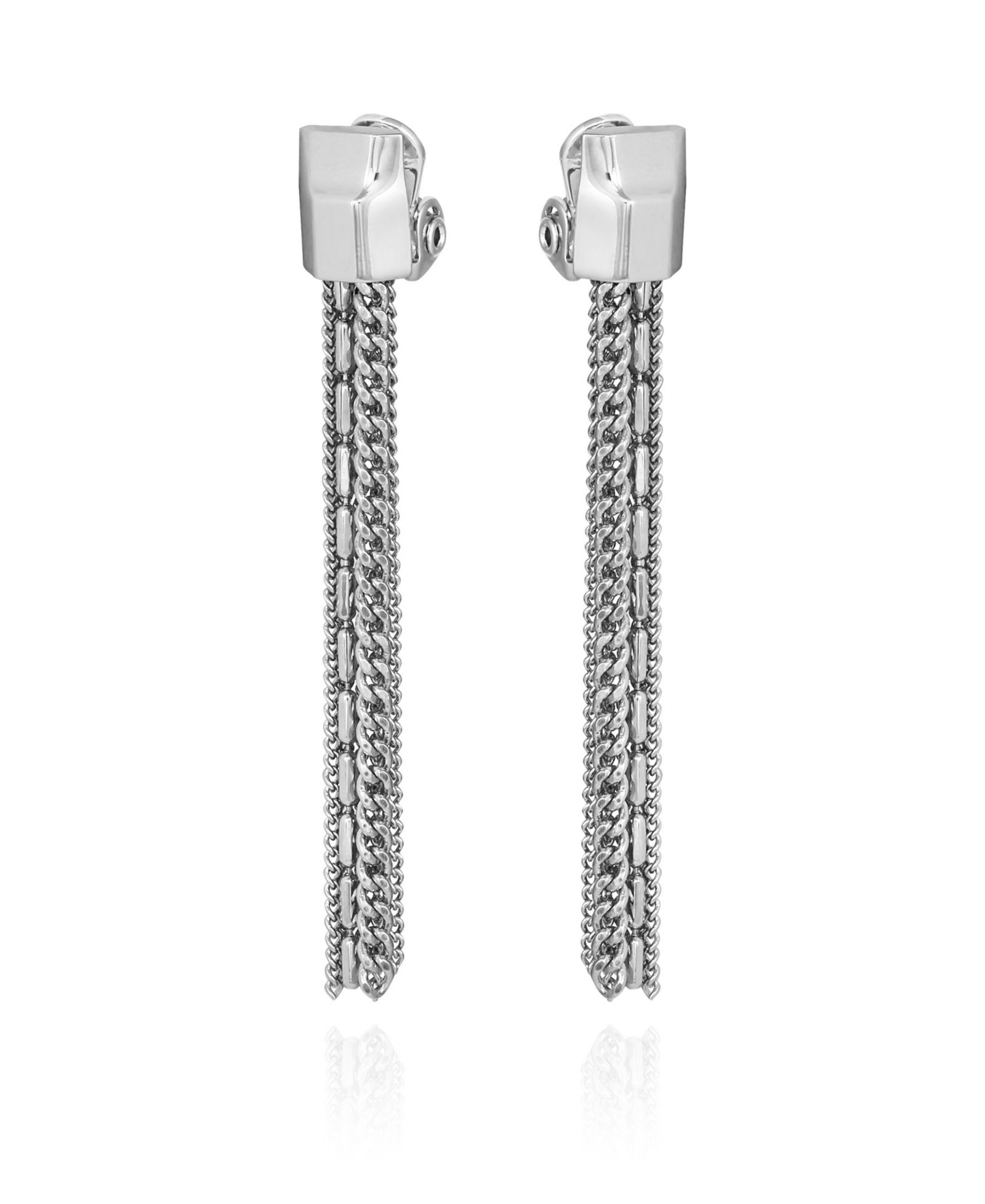 Серьги-клипсы Vince Camuto Silver-Tone Mixed Chain Tassel Drop