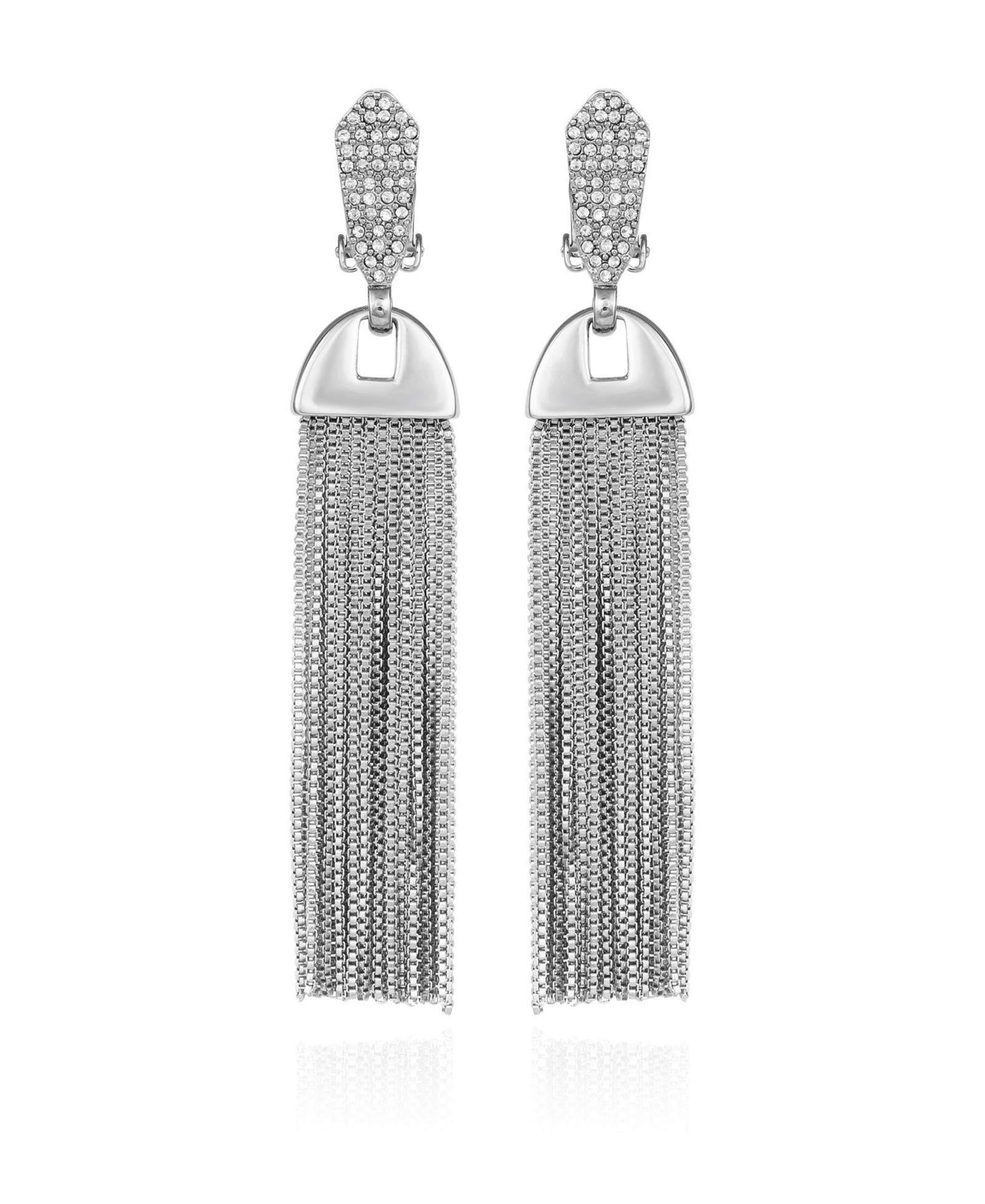 Vince Camuto Silver-Tone Pave Tassel Clip Drop Earrings