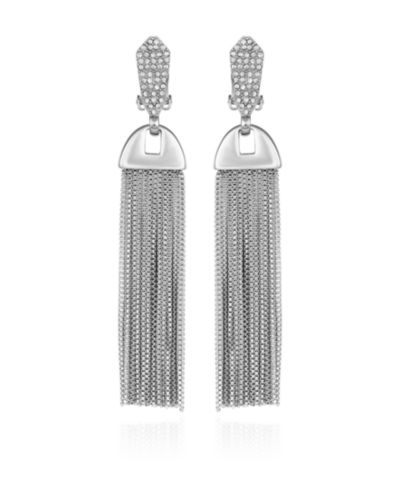 Vince Camuto Silver-Tone Pave Tassel Clip Drop Earrings